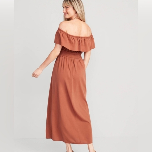 Old Navy Waist Defined Ruffled Off Shoulder Smocked Maxi Dress - Picture 2 of 11